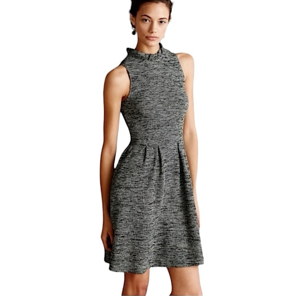 GANNI for Anthropologie Pinnacle Tweed Ruffle Neck Dress size S